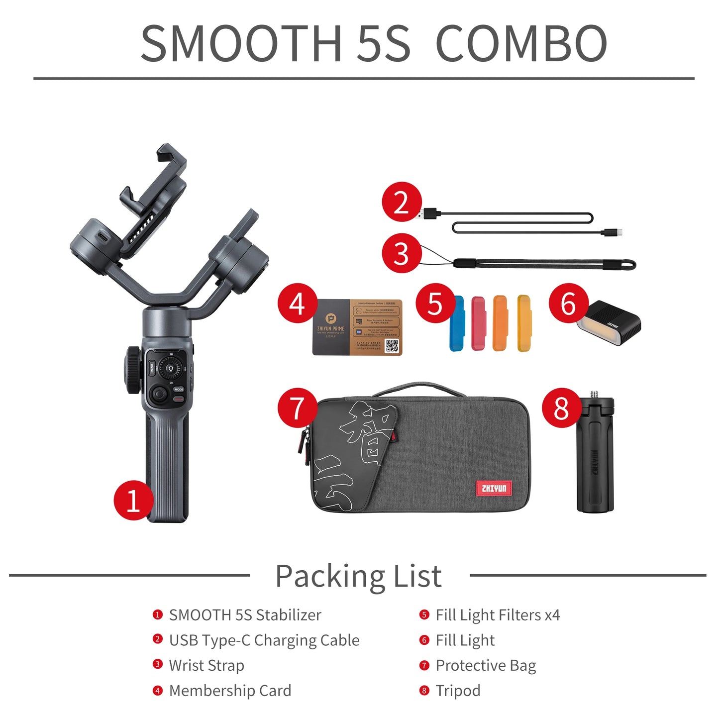 ZHIYUN Smooth 5S YouTube TikTok Vlog Handheld Stabilizer 3-Axis Outdoor Smartphone Gimbals for iPhone 15 Pro Max Xiaomi HUAWEI
