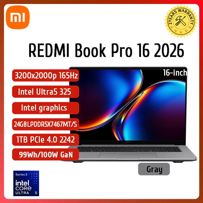 Xiaomi Redmi Book Pro 16 Laptop Intel Ultra 7 255H/Ultra 5 225H 32G 1T SSD 3.1K 165Hz/2.5K 120Hz Office Ultrabook Notebook