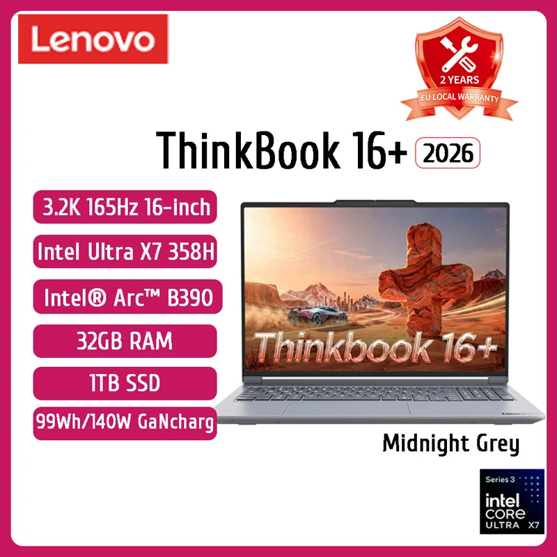 Lenovo ThinkBook 16+ Laptop Ultra 7 255H/ Ultra 9 285H Intel Arc 140T 32BG DDR5 1T SSD 16-inch 3.2K 165Hz Screen Notebook PC