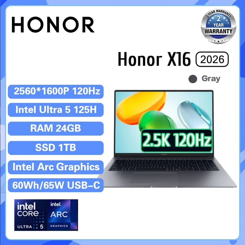 New HONOR Laptop MagicBook X14 X16 2026 16"Inch 120Hz Ultra 5 24GB 1TB Computer PC Notebook Ultrabook Win 11pro