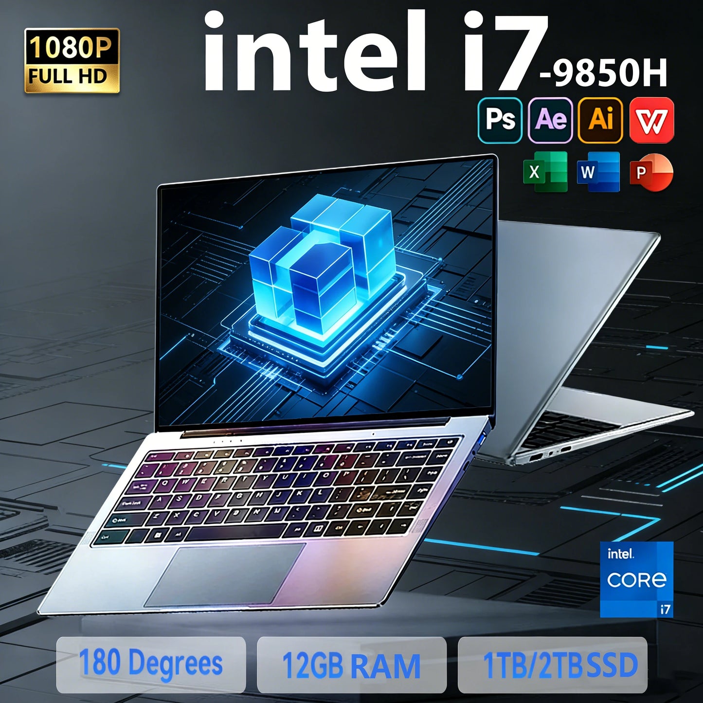 14.1" Portable Windows 11 Laptops Computer Intel Core i7 9850H/i7-8650U 12GB RAM 1TB 2TB SSD Laptops Office Study Notebook PC