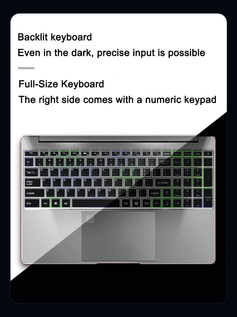 Original 15.6" Laptop N95 FHD IPS Display 120 Hz ultra-clear screen 7500mAh 32GB/2TB SSD Backlit Keyboard Fingerprint Unlock