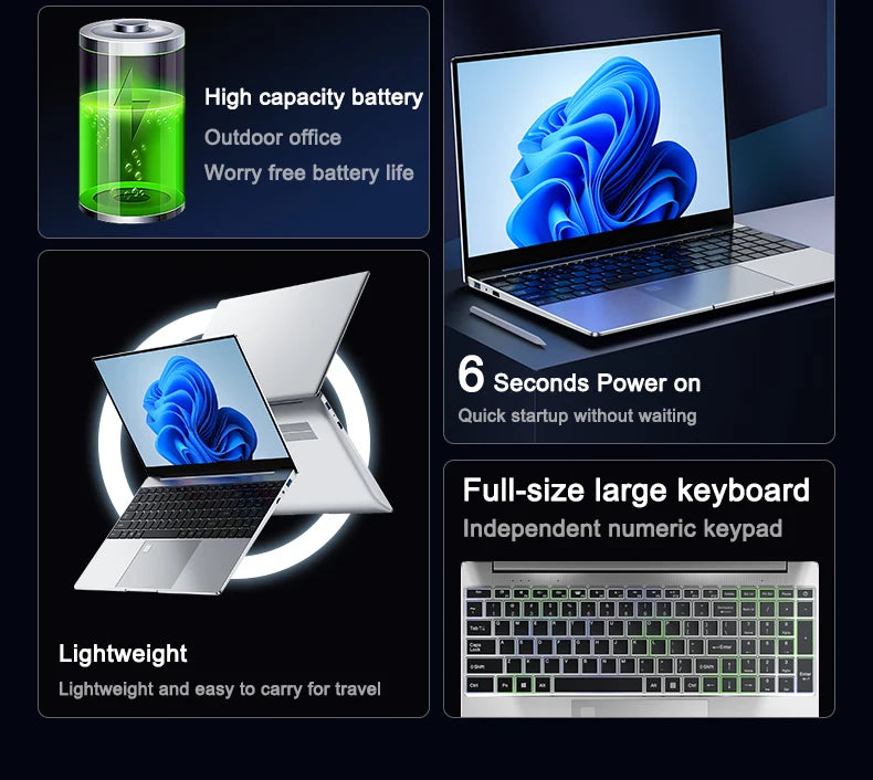 Original 15.6" Laptop N95 FHD IPS Display 120 Hz ultra-clear screen 7500mAh 32GB/2TB SSD Backlit Keyboard Fingerprint Unlock