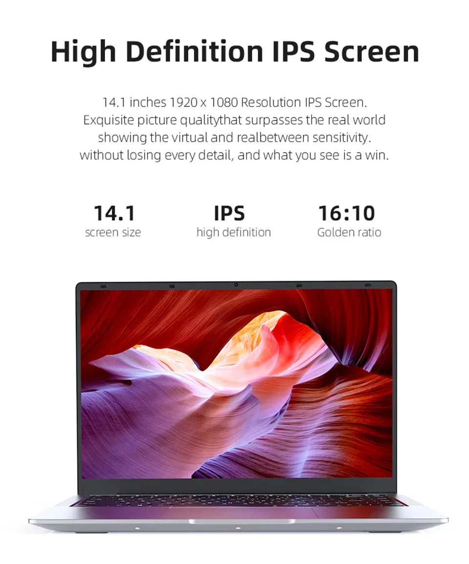 14.1" Portable Windows 11 Laptops Computer Intel Core i7 9850H/i7-8650U 12GB RAM 1TB 2TB SSD Laptops Office Study Notebook PC