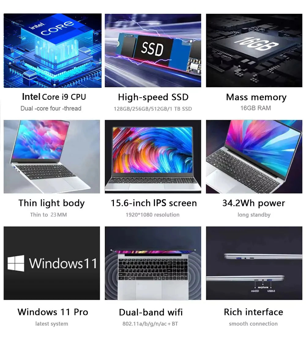 i9 Notebook Windows 11 15.6 inch Laptop Fingerprint UnIock Intel Core i9 10980HK 16GB RAM 1TB 2TB SSD Office Gaming Laptop