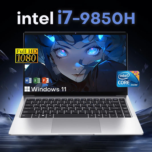 14.1" Laptop Computer intel Core i7-9850H 12GB RAM 512GB 1TB SSD HD Display Laptops Windows 11 Pro Portable Notebook PC for Student Business Work