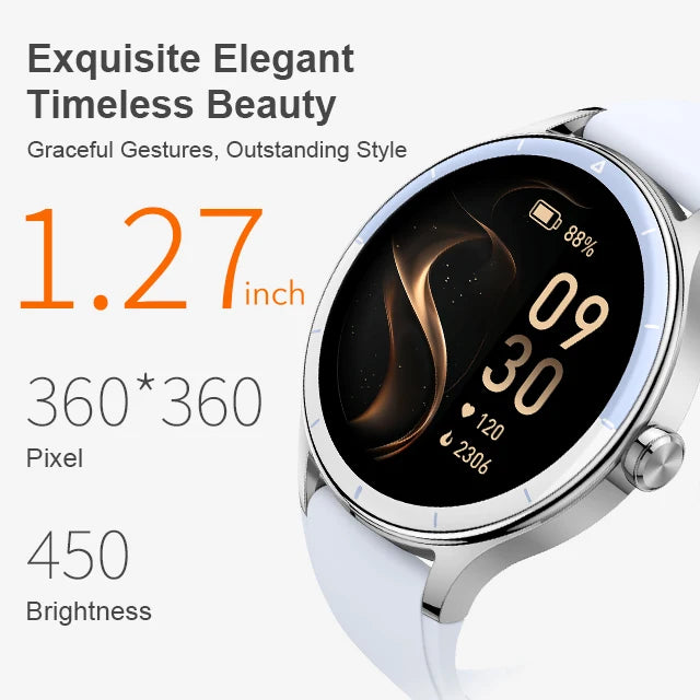 1.27inch TFT Female Fitness Smartwatch IP68 Waterproof Heart Rate Monitoring Blood Oxygen Dial Call Fashionable Silicone