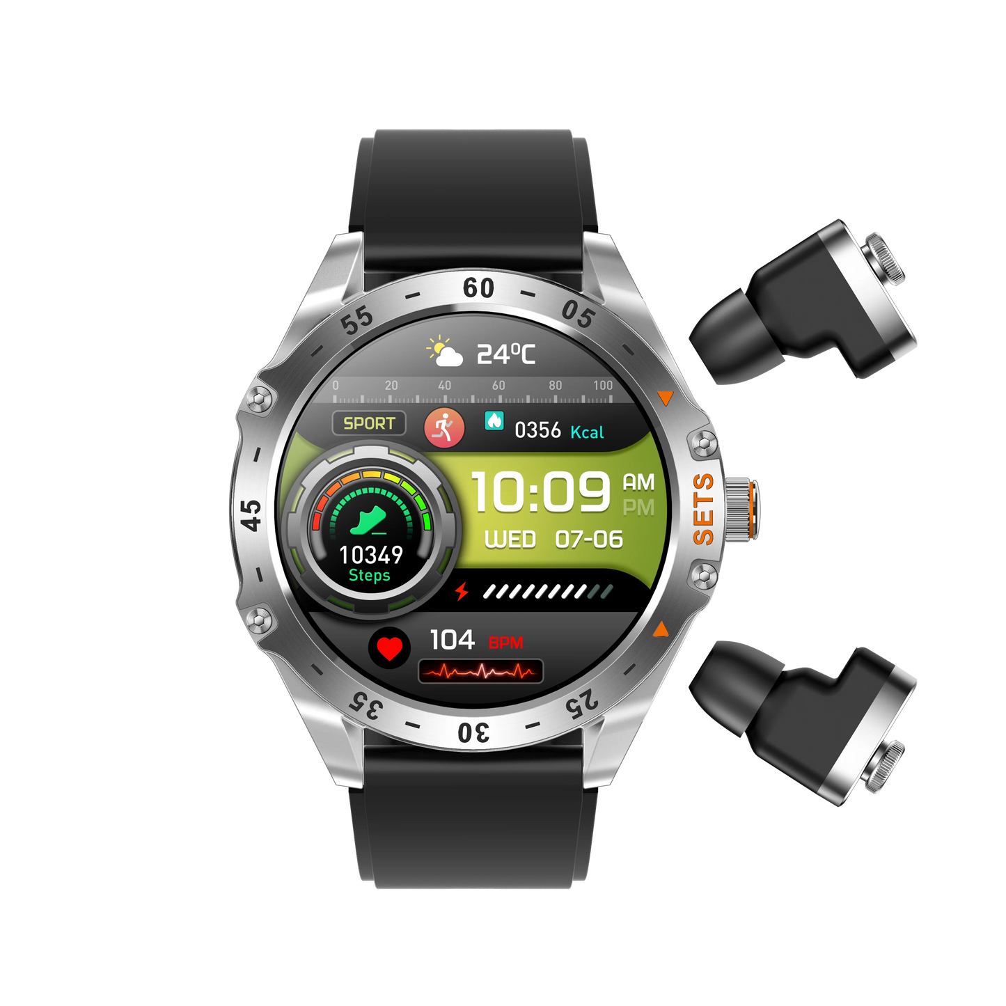 Round 2IN1 TWS Smart Watch T95 1.52 IPS Outdoor Watch Call Music Play Headset Sport Watch With Earphone High  Smartwatch