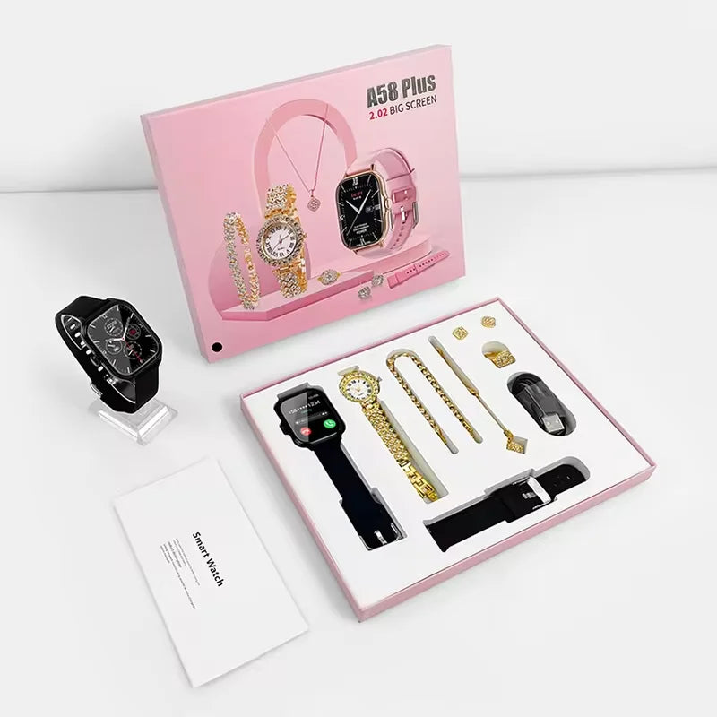 Luxury A59plus Smart Watch 2026 Necklace Earrings Bracelet Ring A58 A68 A89 Plus Combo Smartwatch for Ladies