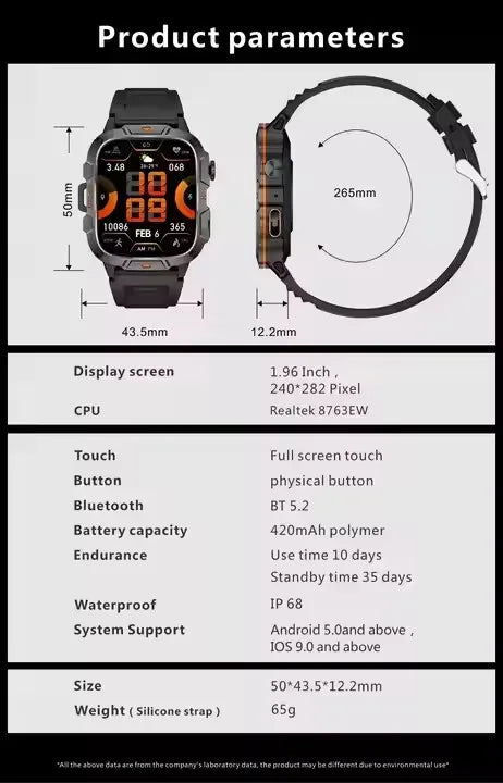 New QX12 Outdoor Sport Smart Watch with LED Flashlight 1.96" SOS Call 420mAh 100+ Sport Modes BO BP Sleep Tracker Smartwatch