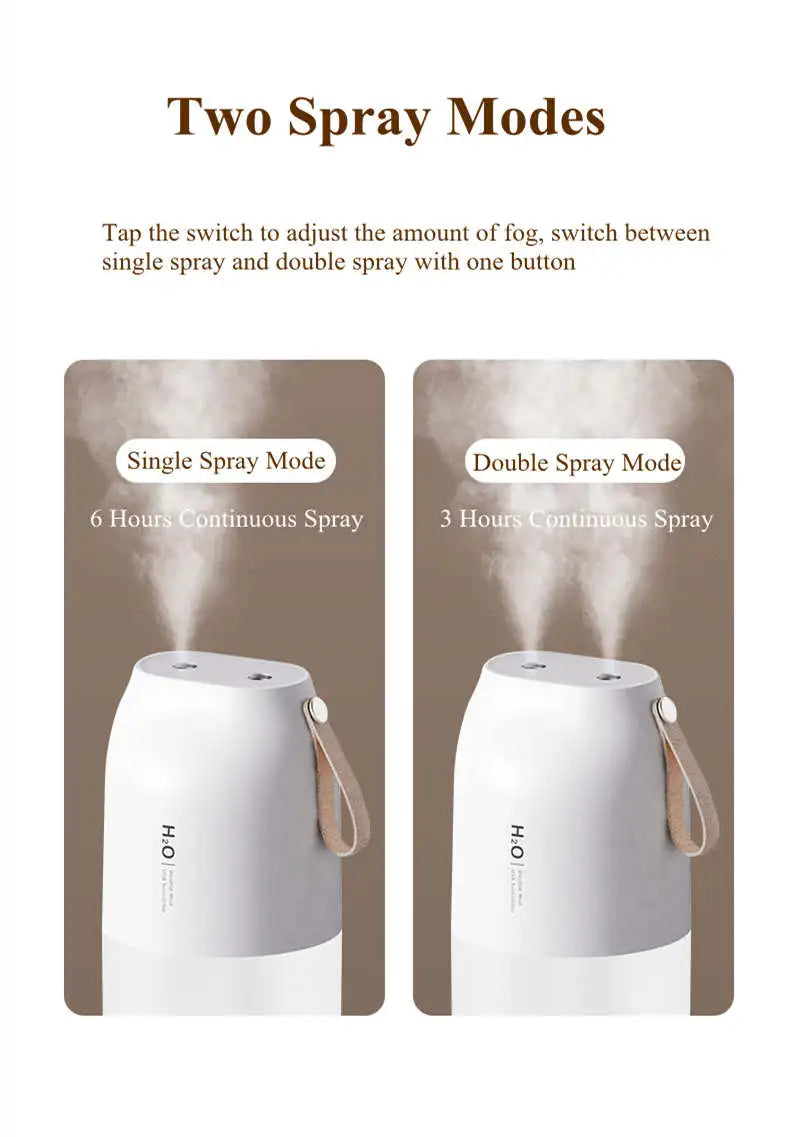 300ml Dual Sprayer Air Humidifier 2000mAh USB Rechargeable Battery Wireless Aroma Mist Maker Fogger Diffuser Light Umidificador