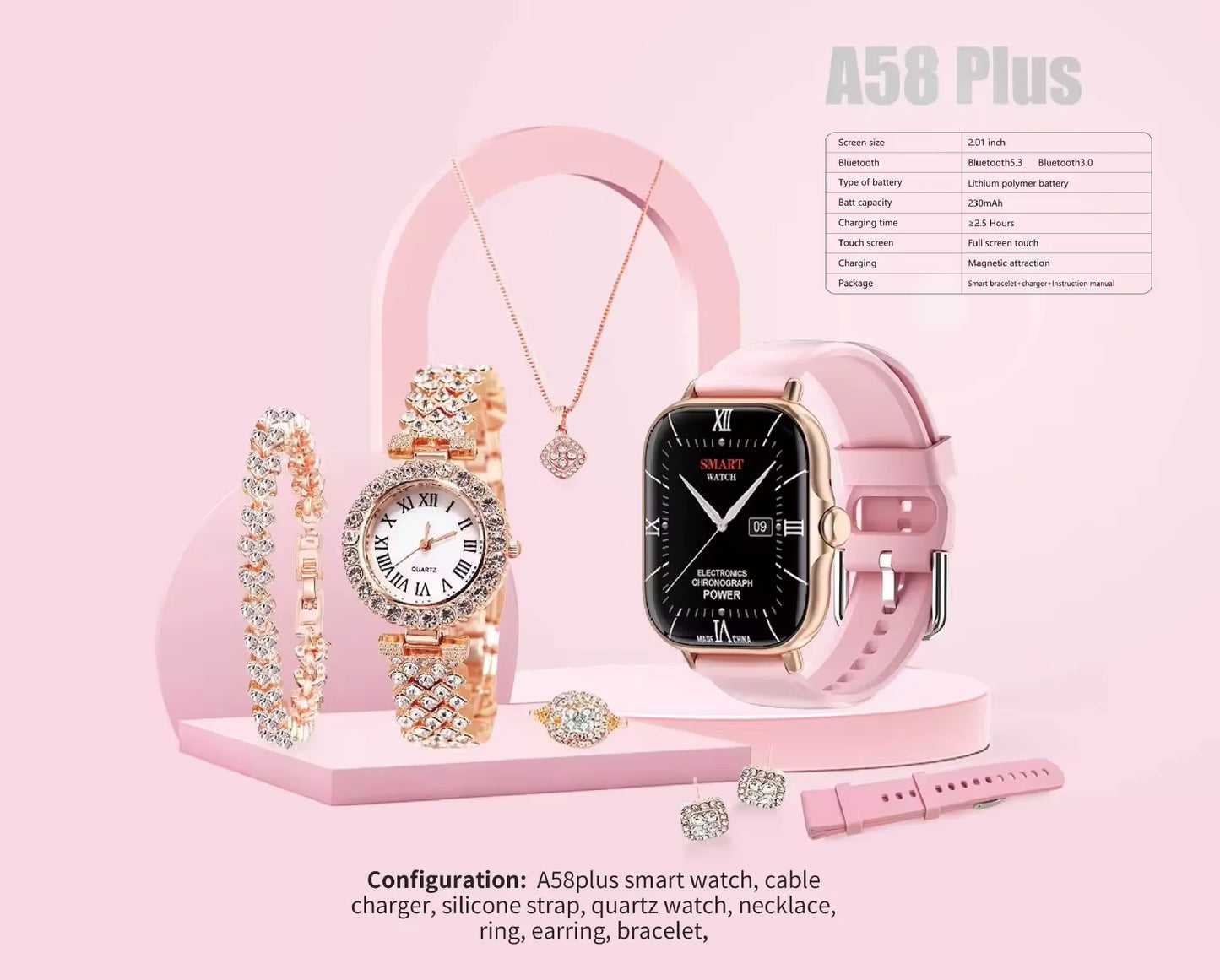 Ladies Smartwatch Health Sleep Body Reminder Monitoring NFC Square Screen A58 Plus Women Wrist Luxury Smart Watch