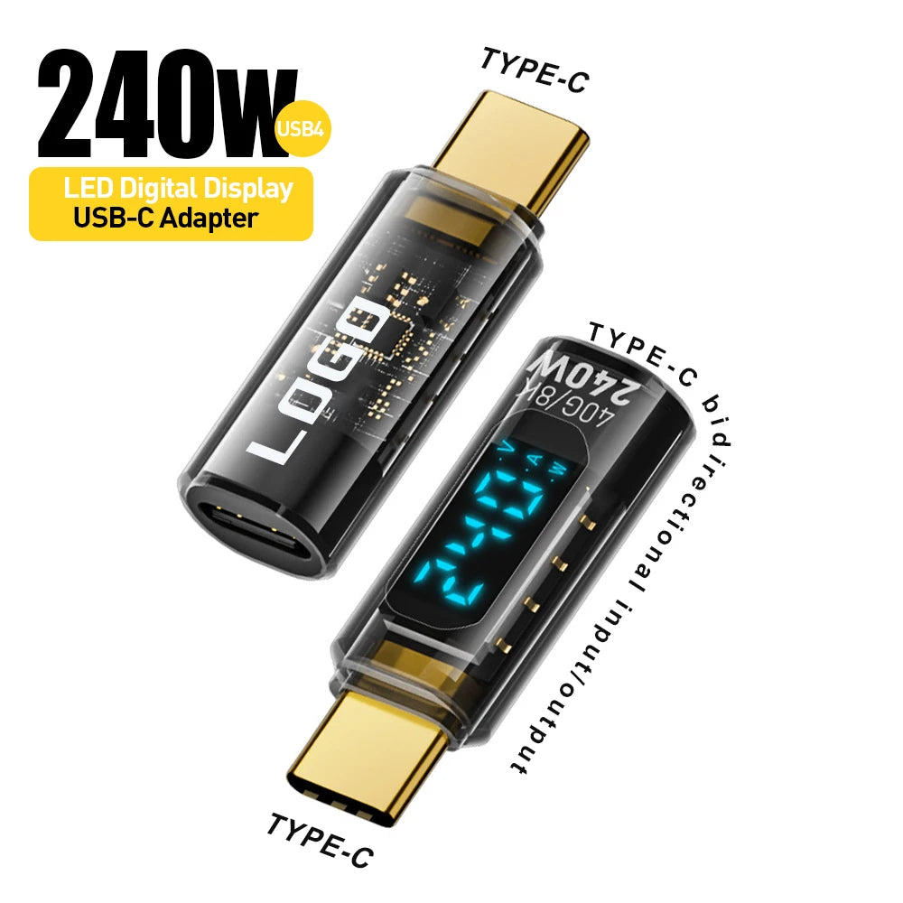 240W USB C Adapter Power Meter Tester Transparent with Wattage LED Digital Display for iPhone 17 18 Pro Max MacBook Pro