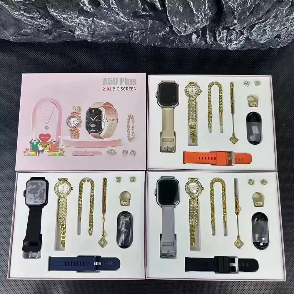Luxury A59plus Smart Watch 2026 Necklace Earrings Bracelet Ring A58 A68 A89 Plus Combo Smartwatch for Ladies