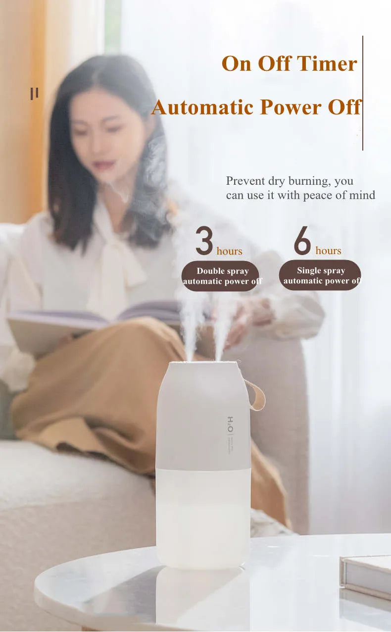300ml Dual Sprayer Air Humidifier 2000mAh USB Rechargeable Battery Wireless Aroma Mist Maker Fogger Diffuser Light Umidificador