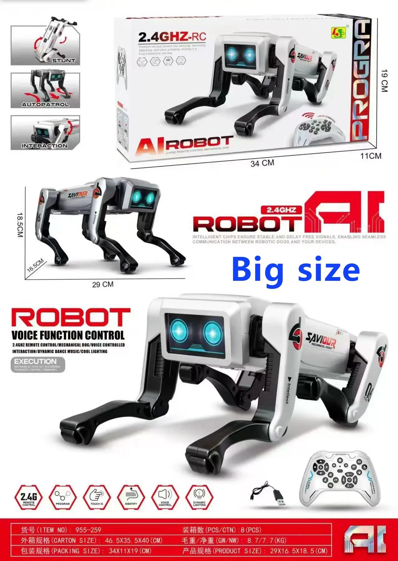 AI Intelligent Smart Robot Dog Toy Voice Command & Mobile Phone Remote Control with Language Interaction Programming