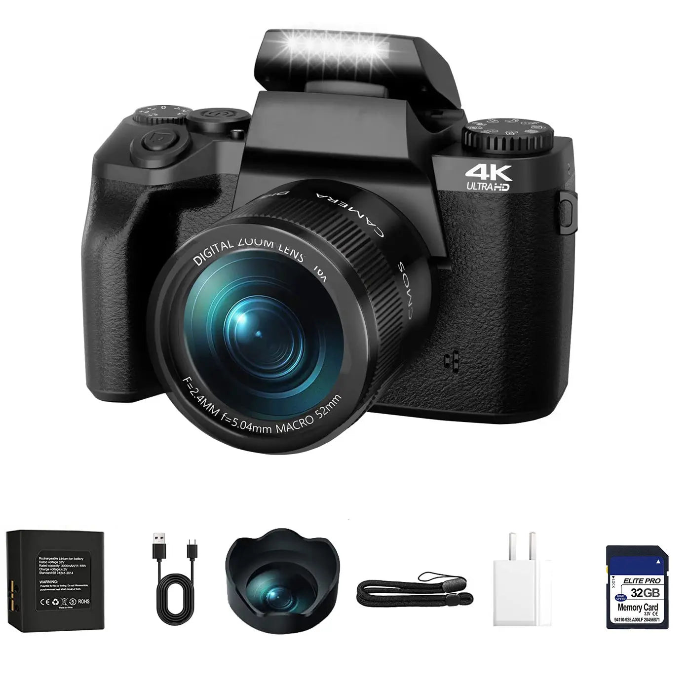 4K Touch Screen WiFi Video Camera with 16X Zoom and Stabilizer Ideal for Time-Lapse and Vlogging