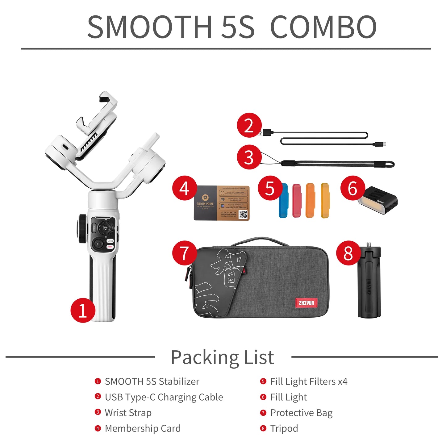 ZHIYUN Smooth 5S YouTube TikTok Vlog Handheld Stabilizer 3-Axis Outdoor Smartphone Gimbals for iPhone 15 Pro Max Xiaomi HUAWEI