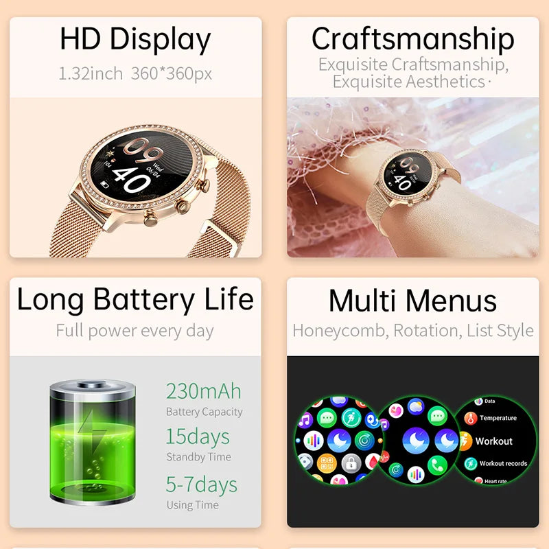 LIGE BW1837 (2 Strap) Smart Watch for Women Answer Calls Heart Rate Tracker Blood Pressure Waterproof Smartwatch Android IPhone
