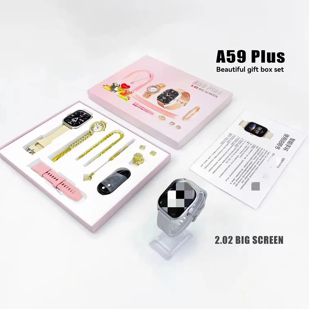 Luxury A59plus Smart Watch 2026 Necklace Earrings Bracelet Ring A58 A68 A89 Plus Combo Smartwatch for Ladies