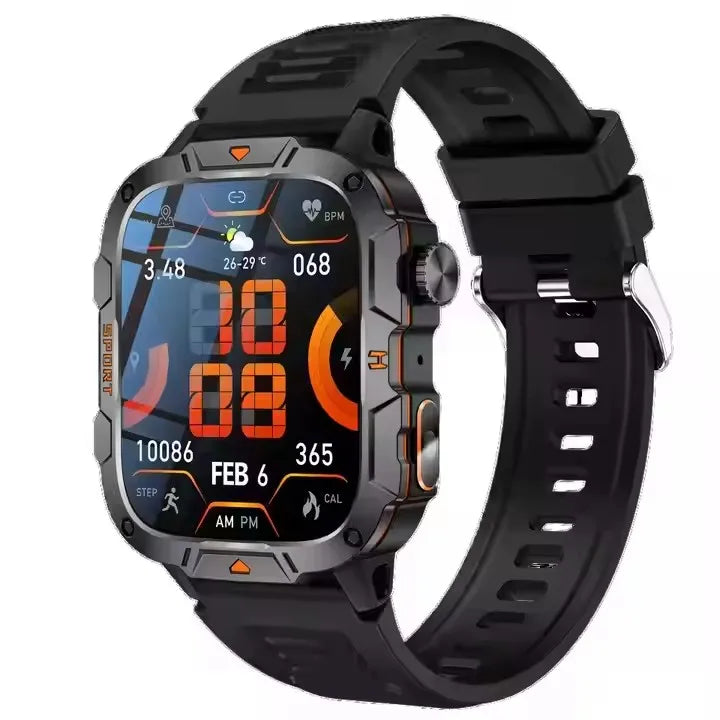 New QX12 Outdoor Sport Smart Watch with LED Flashlight 1.96" SOS Call 420mAh 100+ Sport Modes BO BP Sleep Tracker Smartwatch