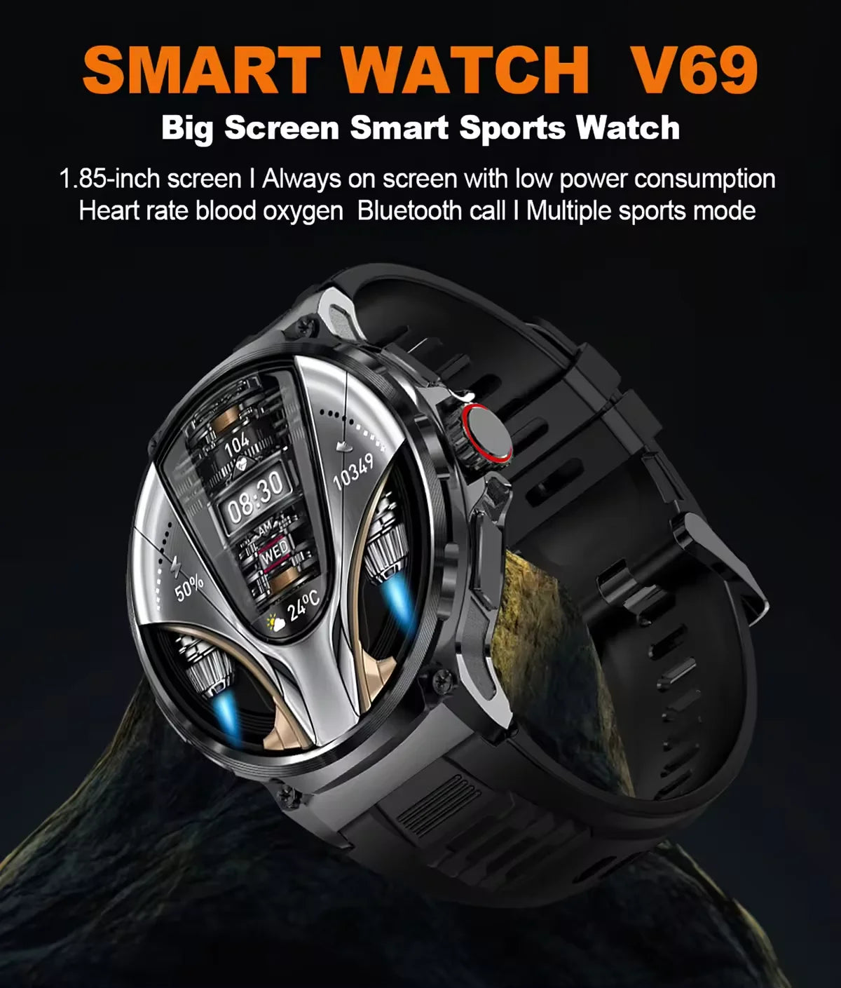 V69 Smartwatch Watch Call 1.85 Inch HD Display always on Screen 400+ Watch Faces Big Battery Waterproof Reloj Smart Watch