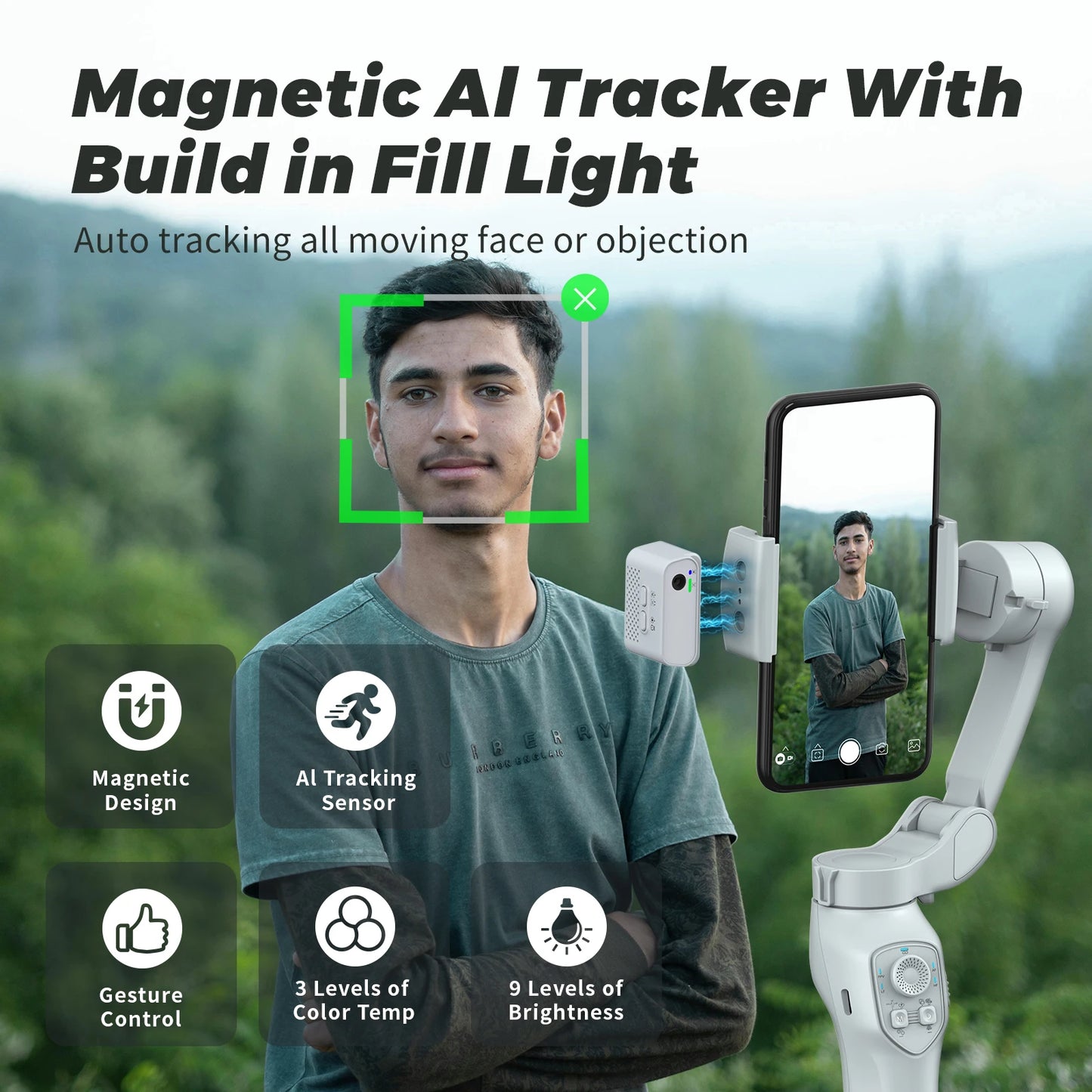 L7Cpro 360 Auto Face Tracking 3 Axis AI Gimbal Handheld Phone Holder for Mobile Phone Live Video Streaming