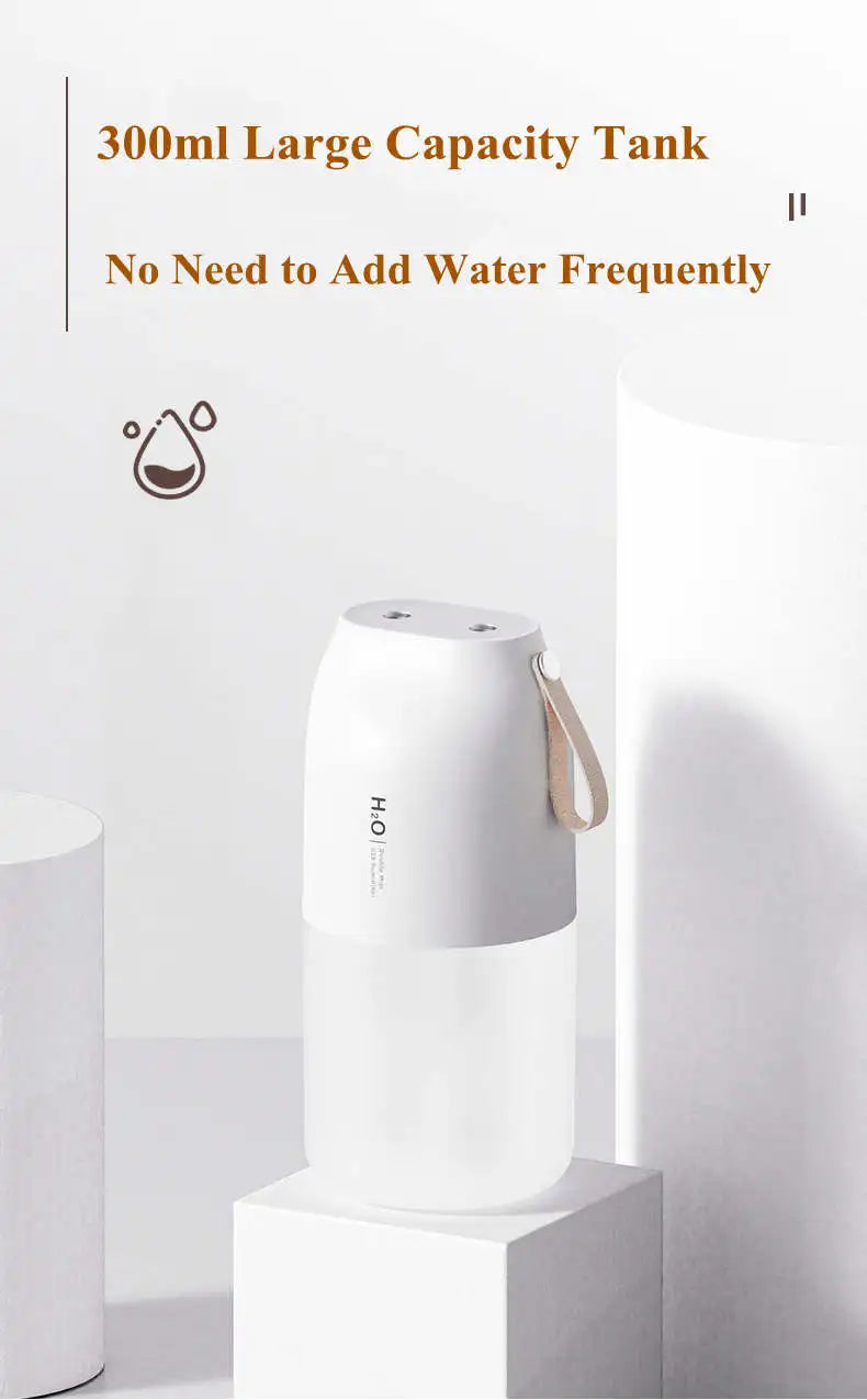 300ml Dual Sprayer Air Humidifier 2000mAh USB Rechargeable Battery Wireless Aroma Mist Maker Fogger Diffuser Light Umidificador