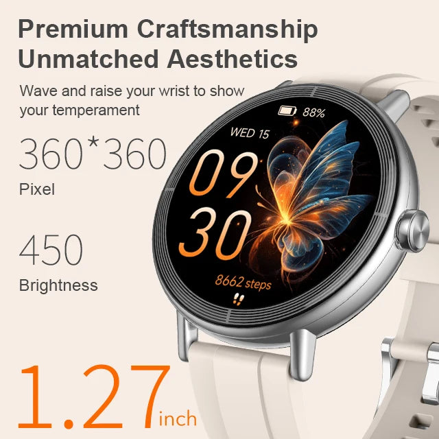 AI Voice Touch Screen Smartwatch 290mAh Battery IP68 Waterproof BT Call Answering Menstrual Reminder Fashionable Silicone
