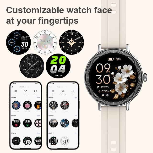 Women's 1.27 Inch TFT Screen Smartwatch IP68 Waterproof Design Heart Rate Stress Support Fitness Tracker IOS Compatible Silicone