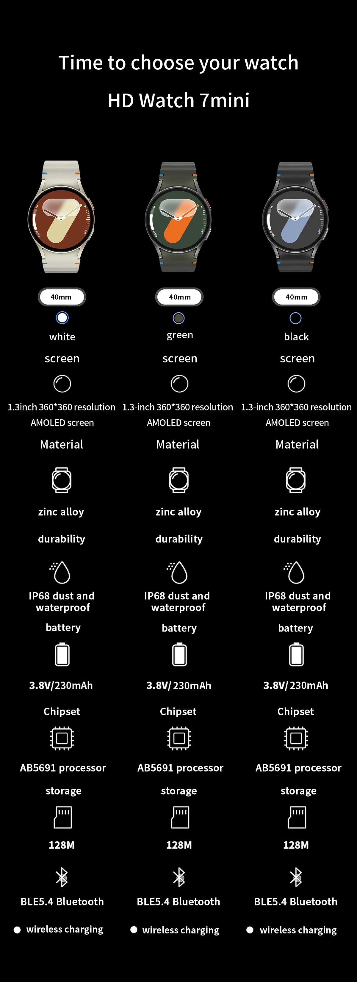 VALDUS Blood Pressure Blood Oxygen Monitoring 1.3 Inch AMOLED Screen Smartwatch Weather Forecast HD WATCH7 Mini Smart Watch