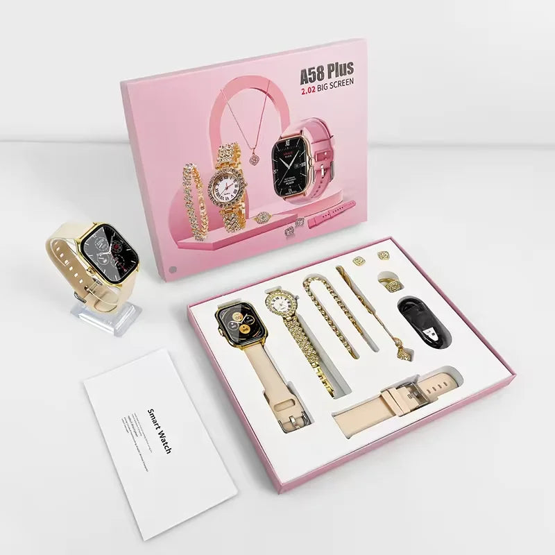 Luxury A59plus Smart Watch 2026 Necklace Earrings Bracelet Ring A58 A68 A89 Plus Combo Smartwatch for Ladies