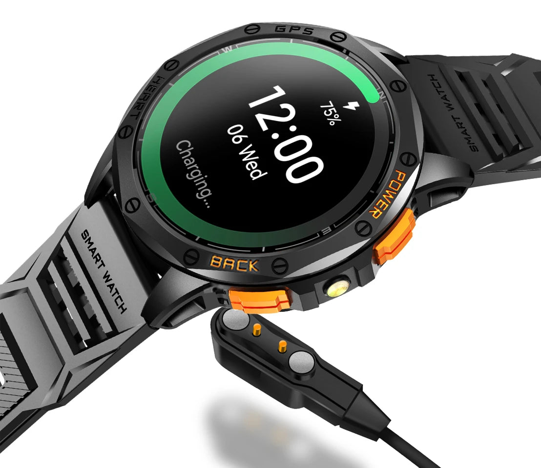 2025 GPS Sports SmartWatch with LED Flashlight 1.43" Amoled Screen IP68 Waterproof Compass Altimeter Men Outdoor Smart Watch K67