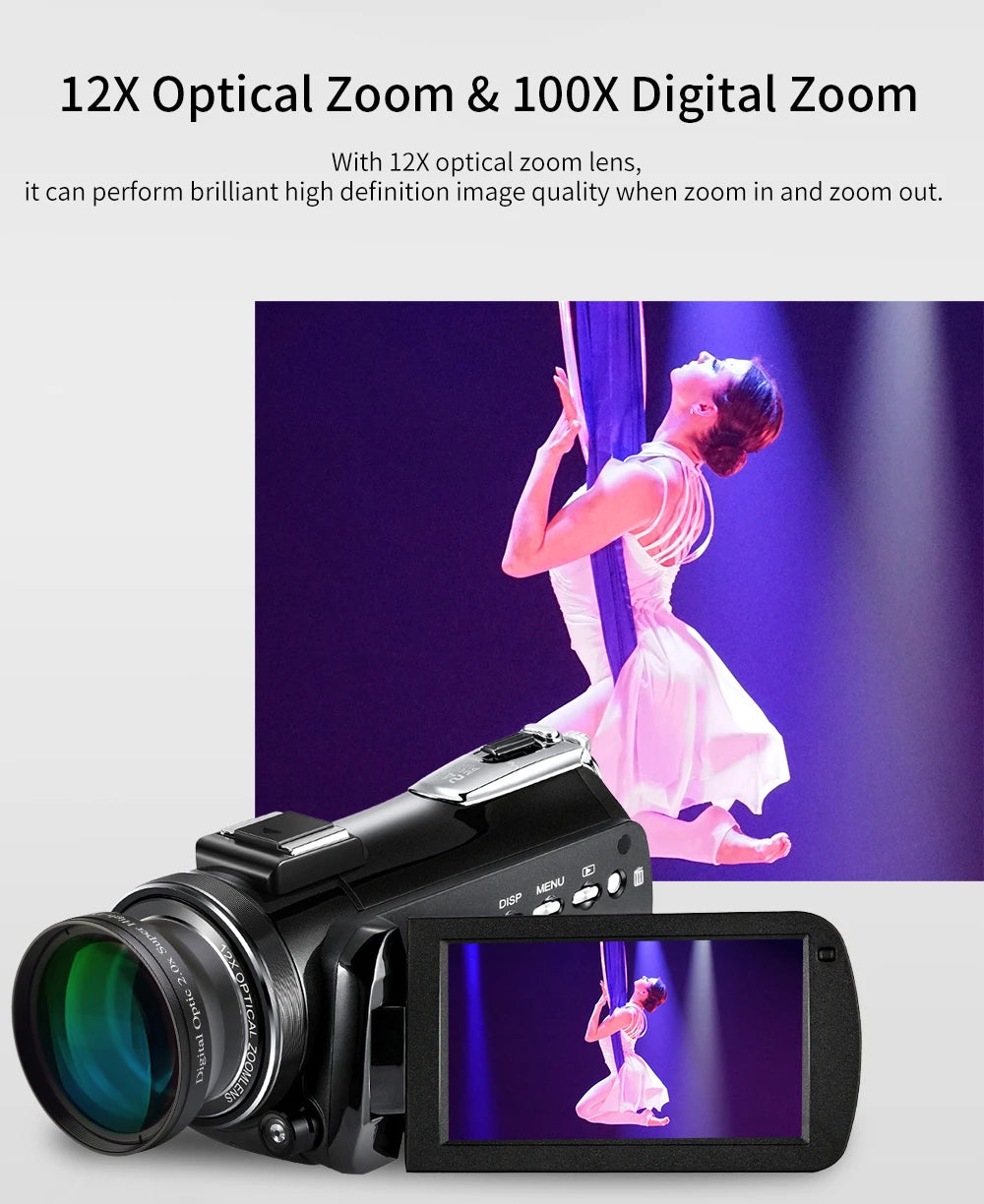 AC5 UHD Camcorder 12X Optical Zoom 4K Camera Live Streaming Professional Video Camera