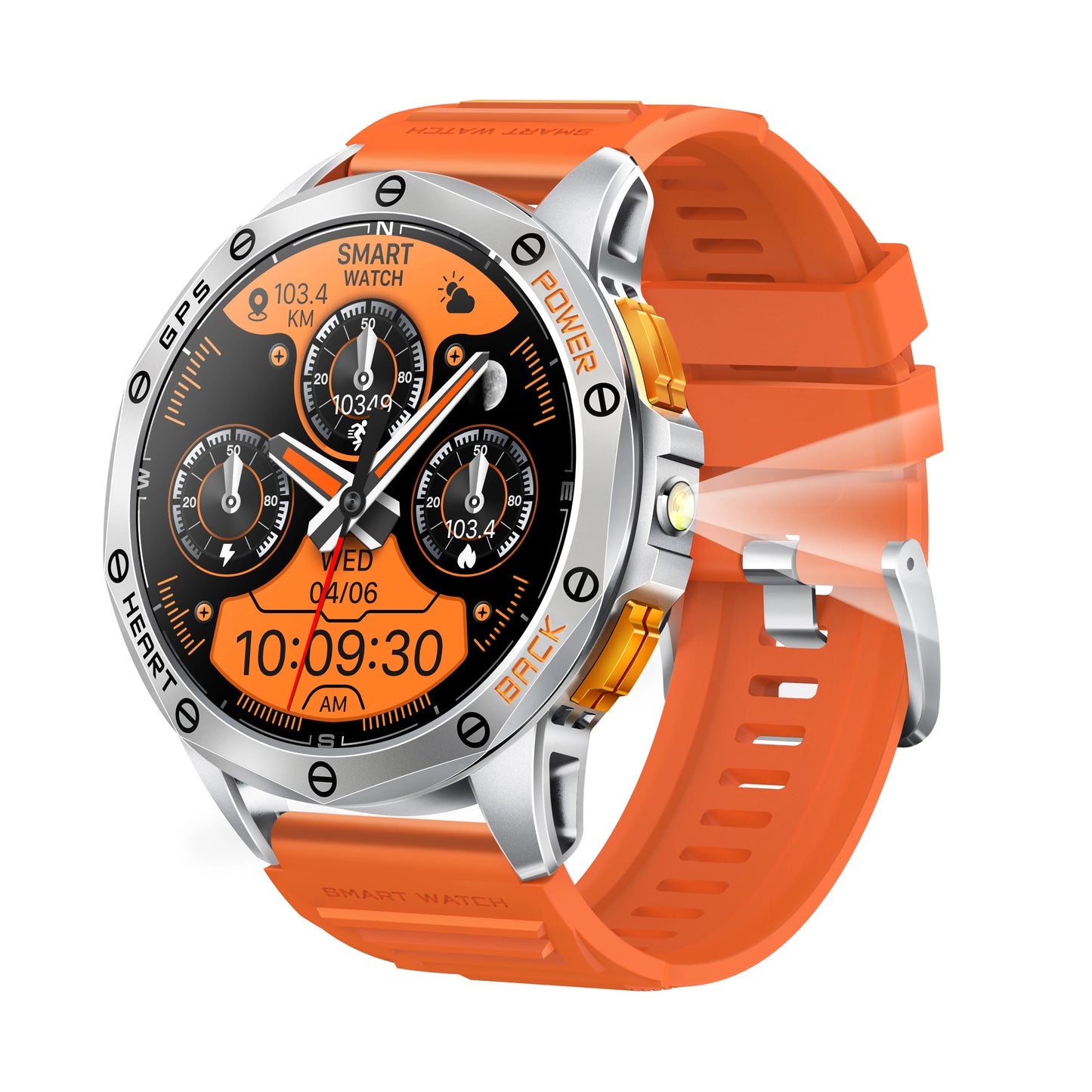 2025 GPS Sports SmartWatch with LED Flashlight 1.43" Amoled Screen IP68 Waterproof Compass Altimeter Men Outdoor Smart Watch K67