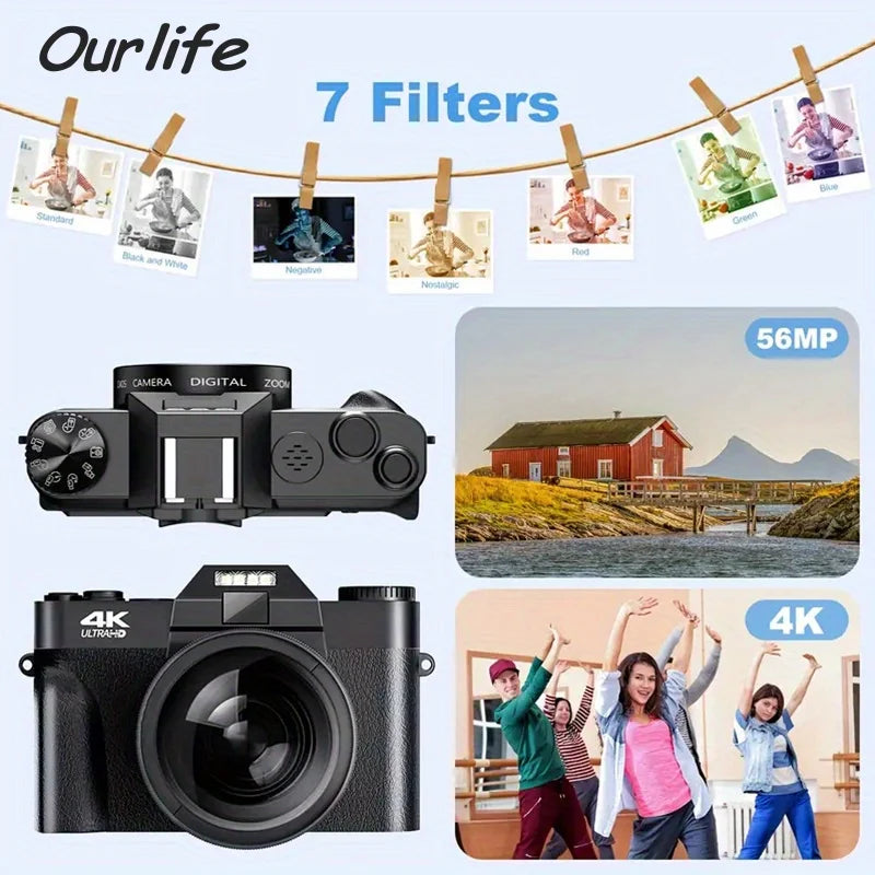 4K Photography Digital Camera 48MP Autofocus Vlogging Video Camera with 16x Digital Zoom Anti-Shake Compact Travel Camera