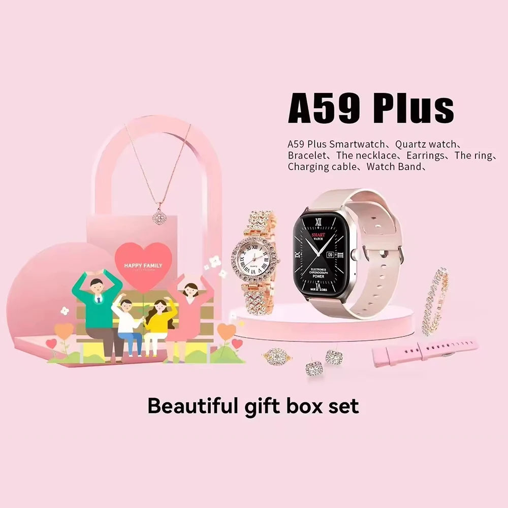 Luxury A59plus Smart Watch 2026 Necklace Earrings Bracelet Ring A58 A68 A89 Plus Combo Smartwatch for Ladies