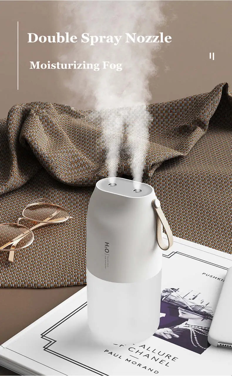 300ml Dual Sprayer Air Humidifier 2000mAh USB Rechargeable Battery Wireless Aroma Mist Maker Fogger Diffuser Light Umidificador