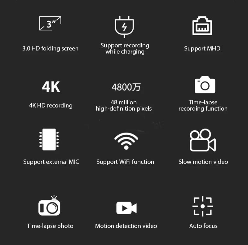 4K Photography Digital Camera 48MP Autofocus Vlogging Video Camera with 16x Digital Zoom Anti-Shake Compact Travel Camera