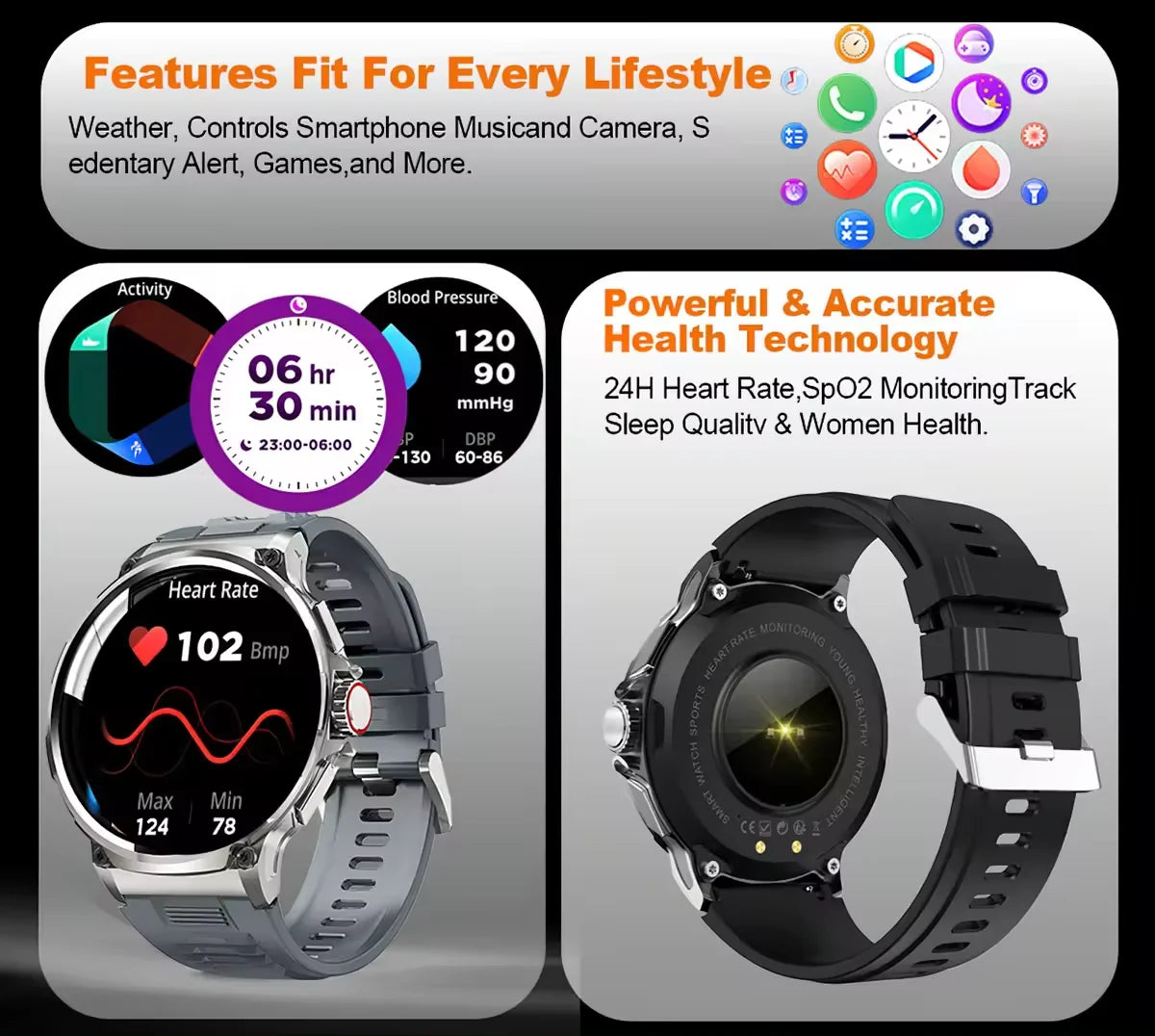 V69 Smartwatch Watch Call 1.85 Inch HD Display always on Screen 400+ Watch Faces Big Battery Waterproof Reloj Smart Watch