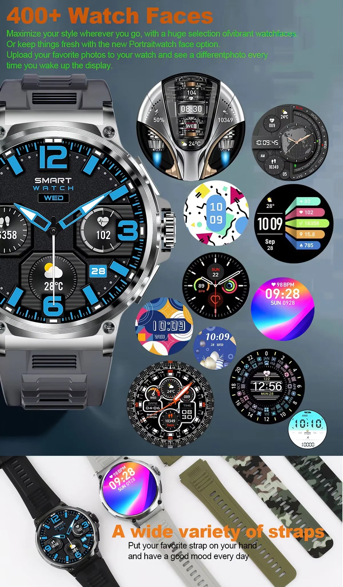 V69 Smartwatch Watch Call 1.85 Inch HD Display always on Screen 400+ Watch Faces Big Battery Waterproof Reloj Smart Watch