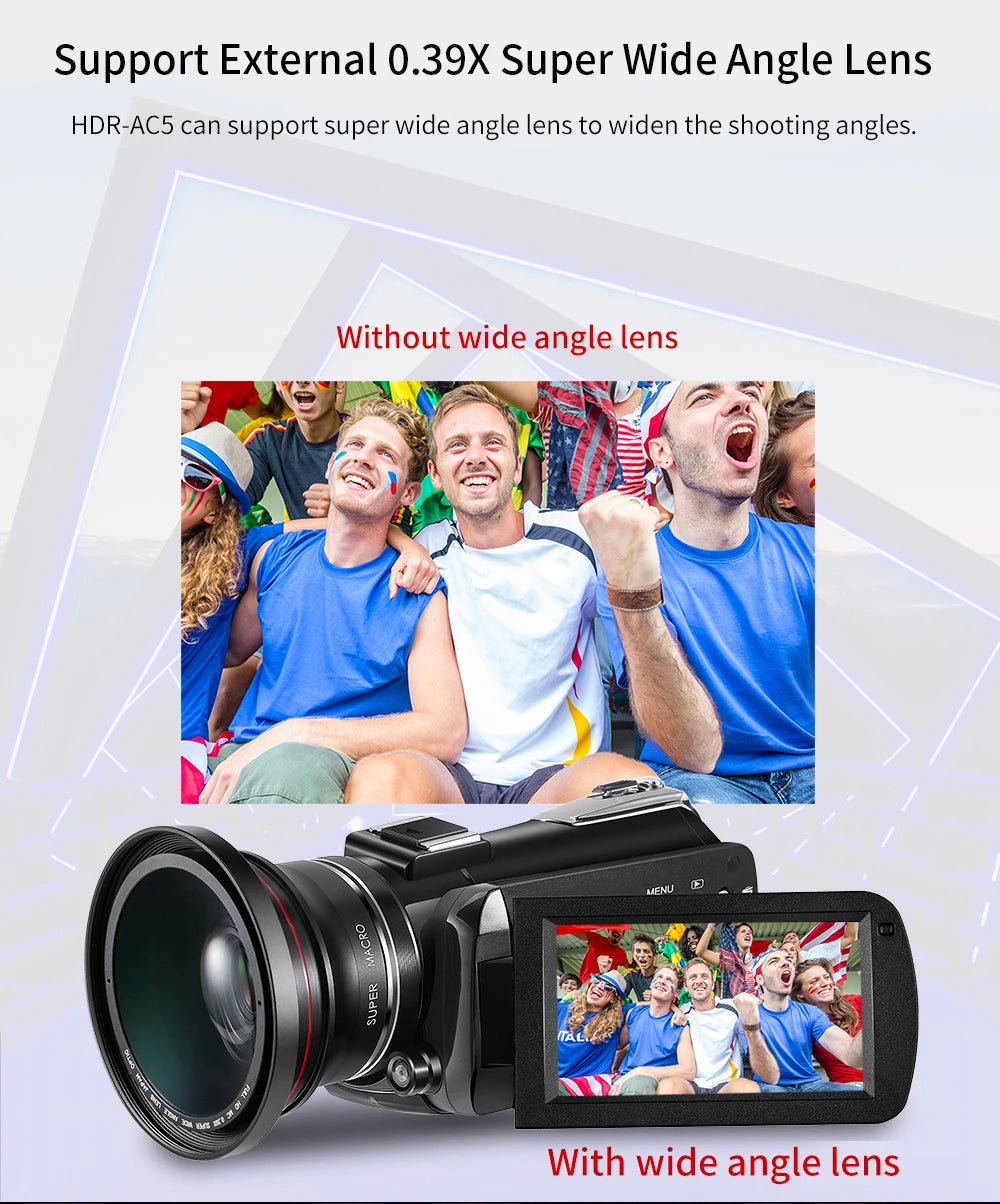 AC5 UHD Camcorder 12X Optical Zoom 4K Camera Live Streaming Professional Video Camera