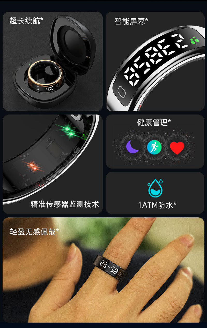 R11C (Qring) Heart Rate Blood Oxygen Sleep Pedometer Sports Remote Control Photo Display Screen Touch Screen Smart Ring