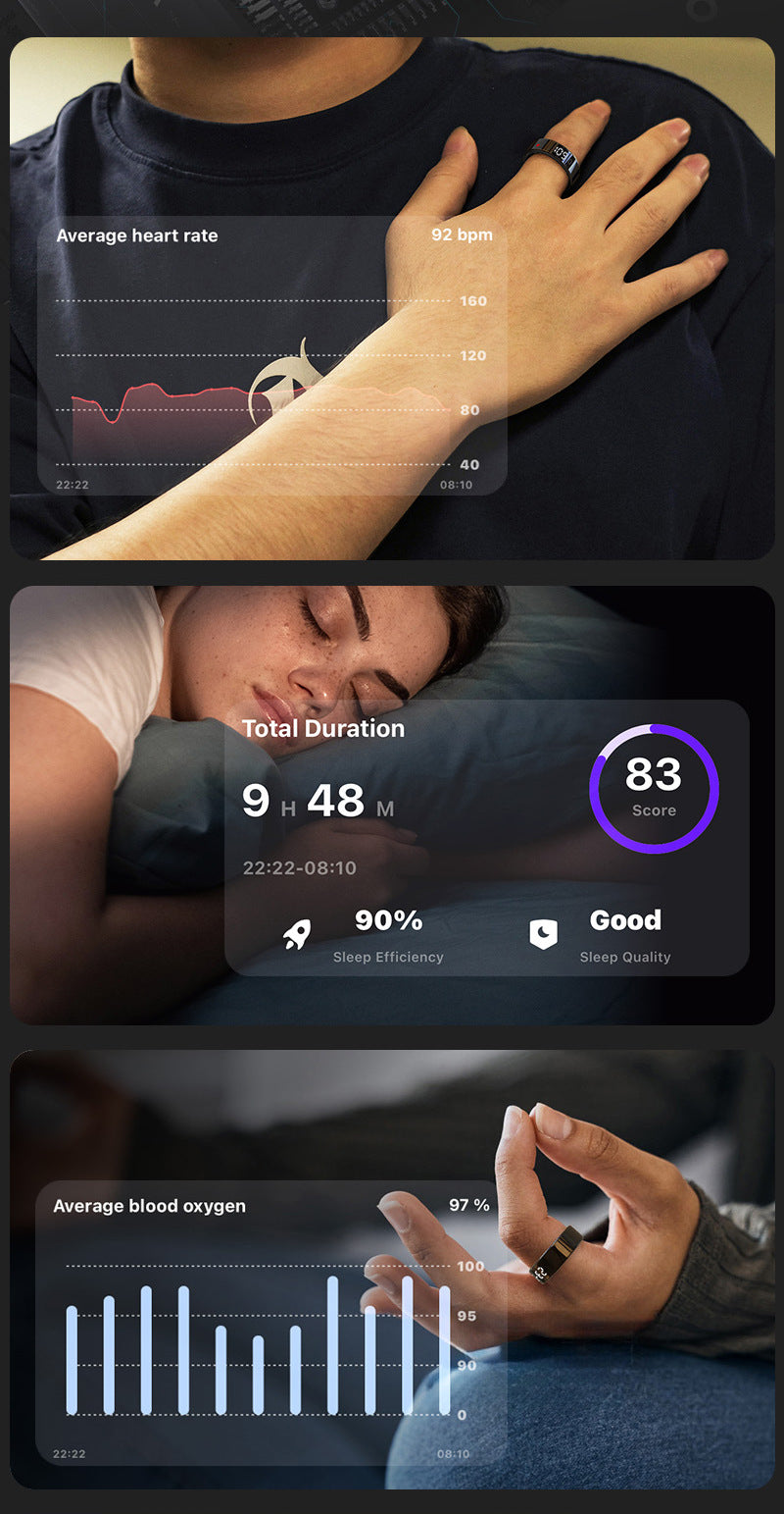 R11C (Qring) Heart Rate Blood Oxygen Sleep Pedometer Sports Remote Control Photo Display Screen Touch Screen Smart Ring