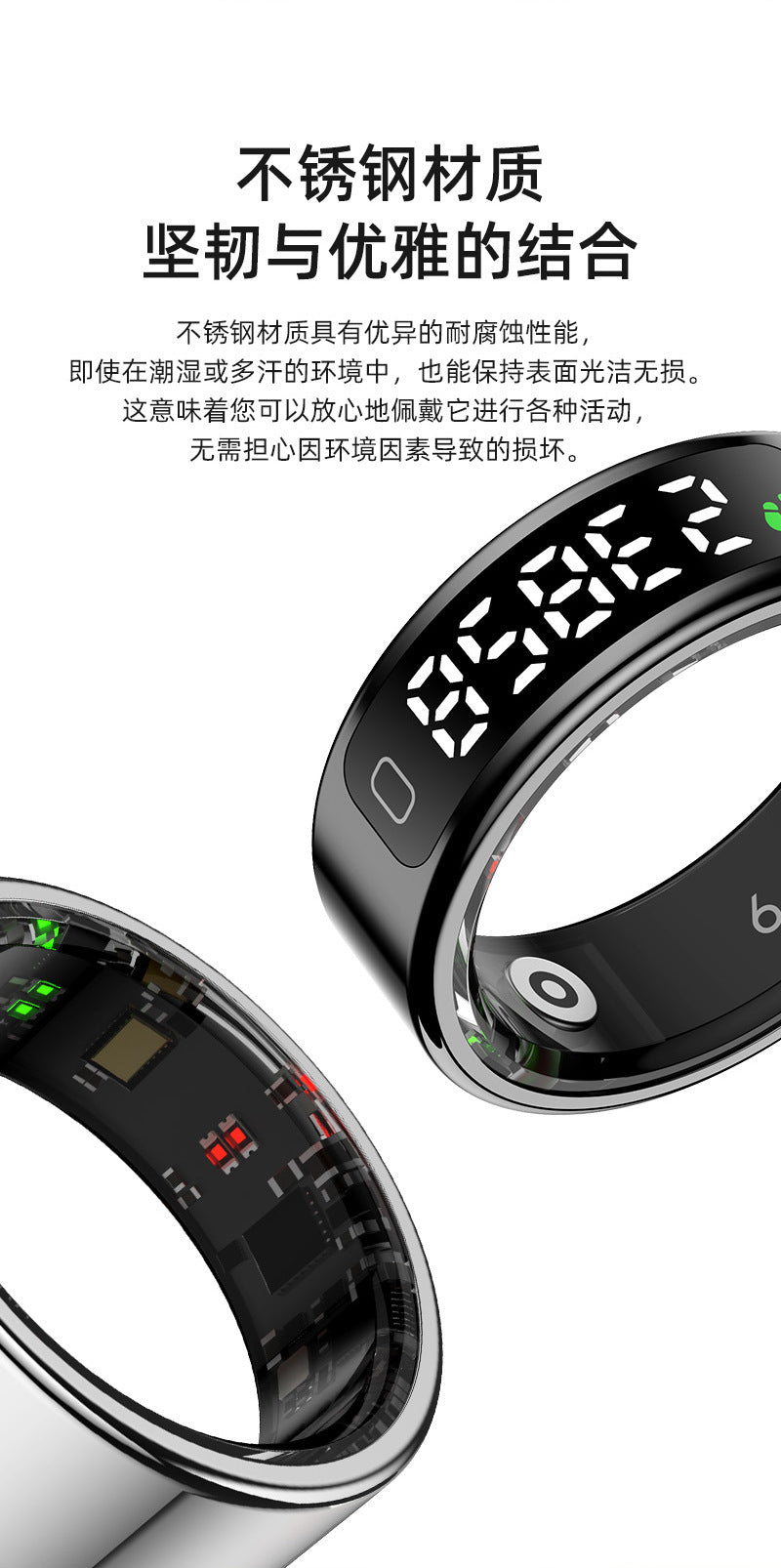R11C (Qring) Heart Rate Blood Oxygen Sleep Pedometer Sports Remote Control Photo Display Screen Touch Screen Smart Ring