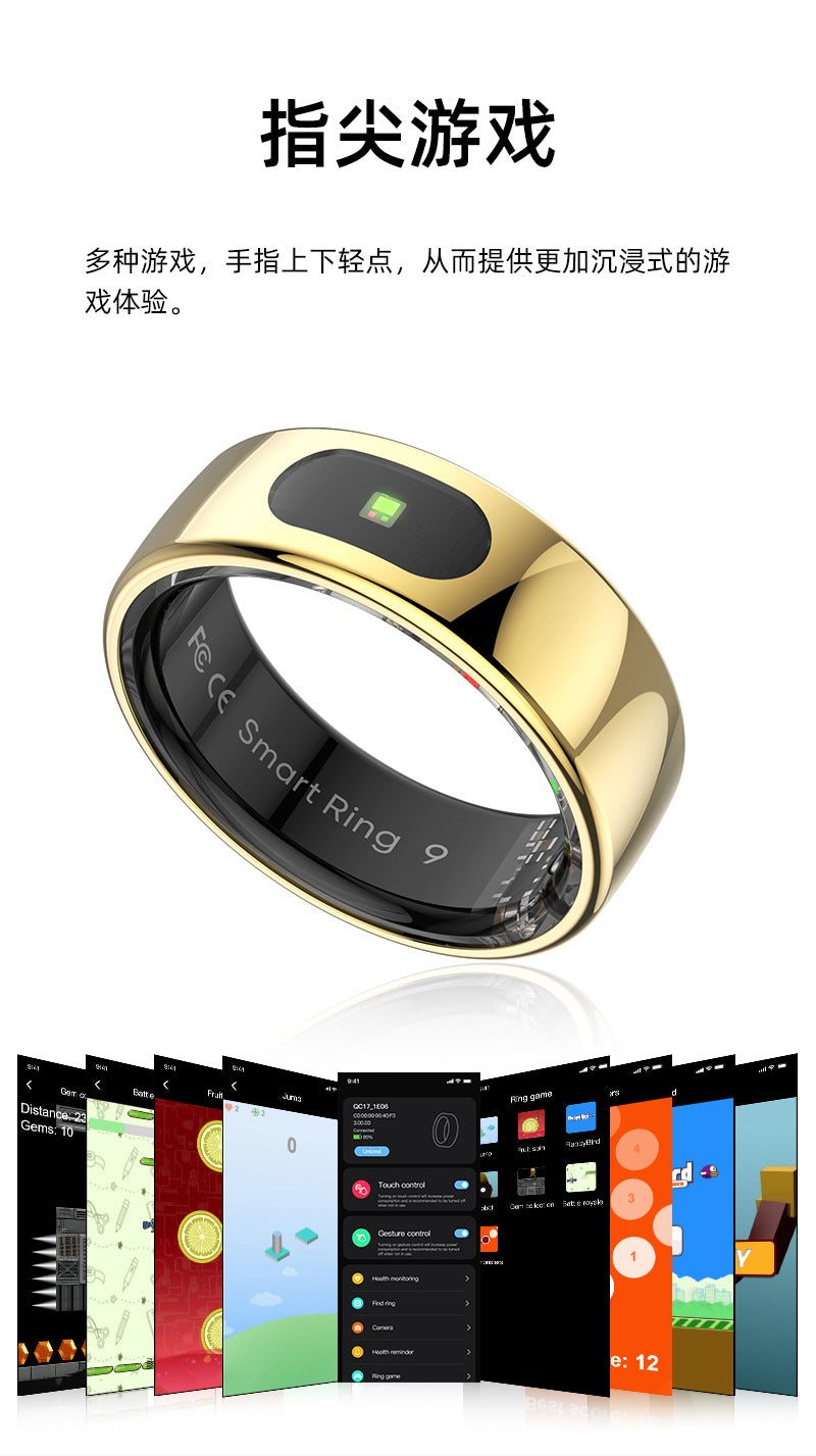 R08(JRING) Waterproof Touch Body Temperature Sleep Blood Oxygen Heart Rate Movement Photo Music Control Smart Ring