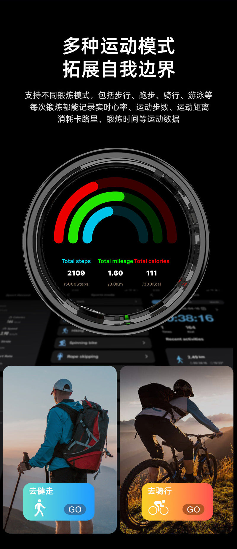 R11C (Qring) Heart Rate Blood Oxygen Sleep Pedometer Sports Remote Control Photo Display Screen Touch Screen Smart Ring