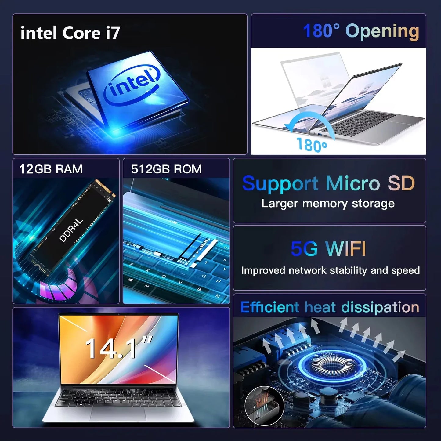 Portable 14.1" Laptop Computer Intel Core i7-9850H/Atom A3950 Office Study Computer 12GB RAM 1TB SSD Windows 11 Pro Notebook PC