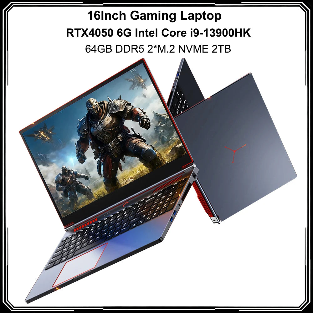 16Inch Gaming Laptop Computer Notebook RTX4050 6G Intel Core i9-13900HK Windows11 RAM Max 64GB DDR5 2*M.2 NVME 2TB SSD WiFi