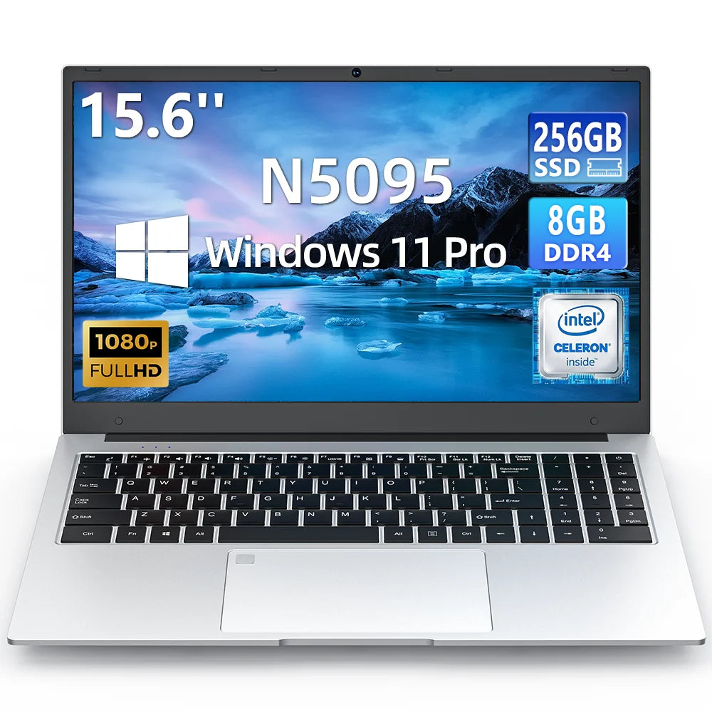 BYONE 15.6 Inch Intel Celeron N5095 Ultraslim Laptop 12G 16GB RAM 512GB 1TB SSD Keyboard Backlight Fingerprint Portable Computer